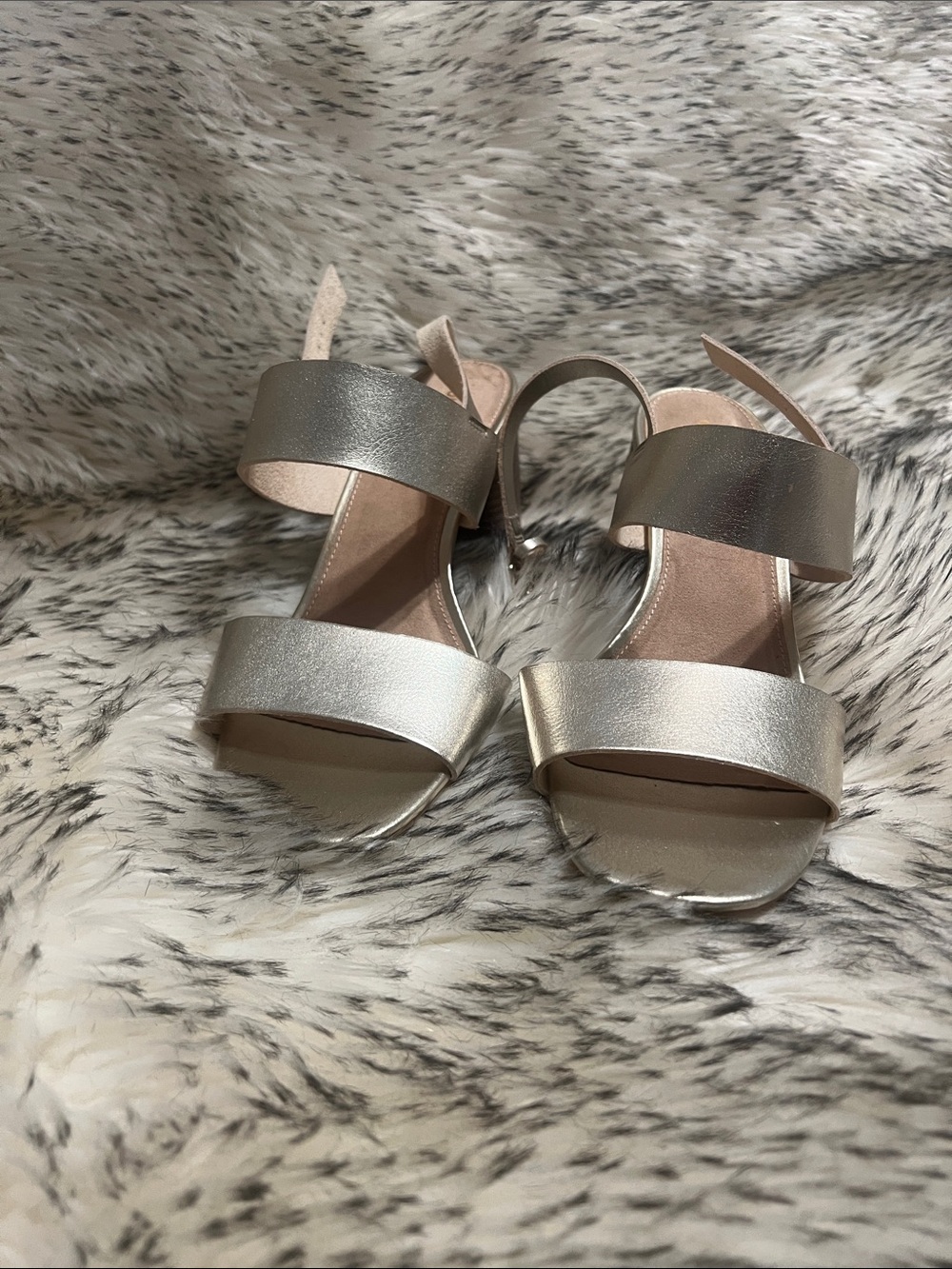 Old Navy Shimmery Silver Double-Strap Block Heel Sandals